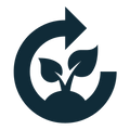 Icon of a recycling symbol with a plant, representing sustainability.
