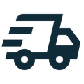 Icon of a delivery truck with a speed line, representing fast shipping or delivery service.