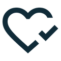 Navy blue heart and key symbol on a white background