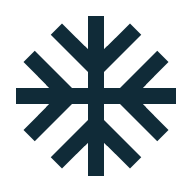 Dark blue snowflake symbol on a white background